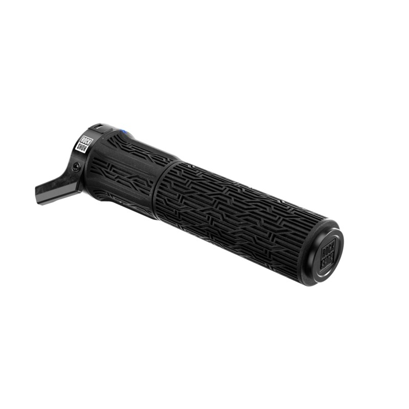Bicycle handlebar grip with twistlock remote on a white background