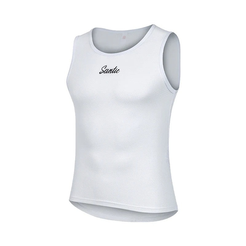 White sleeveless vest with 'Sanlic' branding on a white background