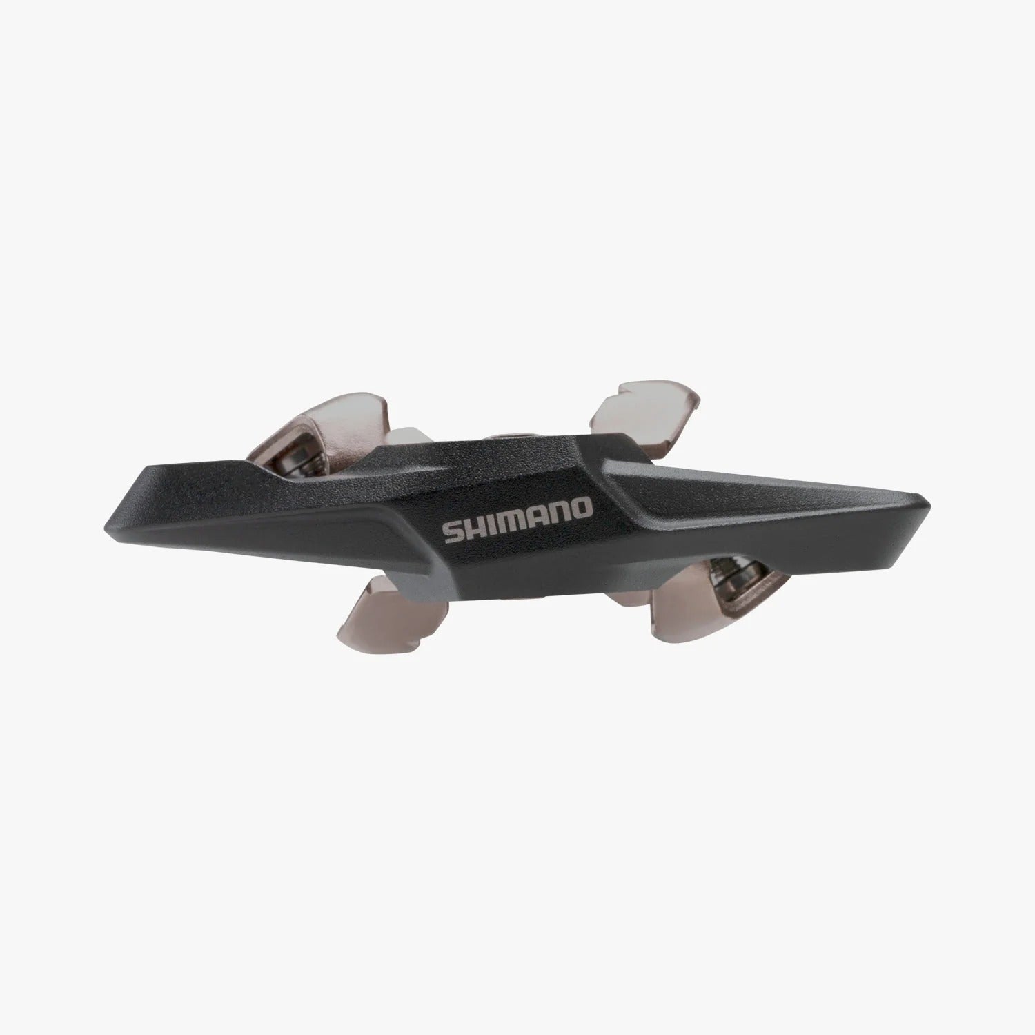 Side view of a Shimano clip in pedal on a white background
