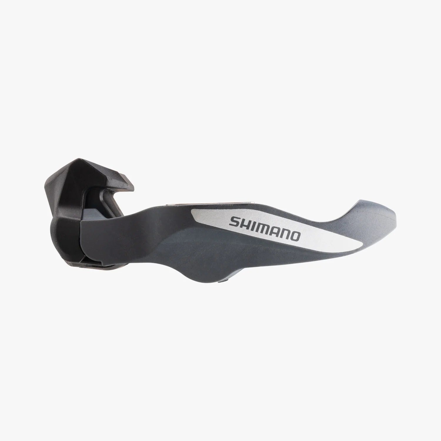 Side view of a Shimano road pedal on a white background