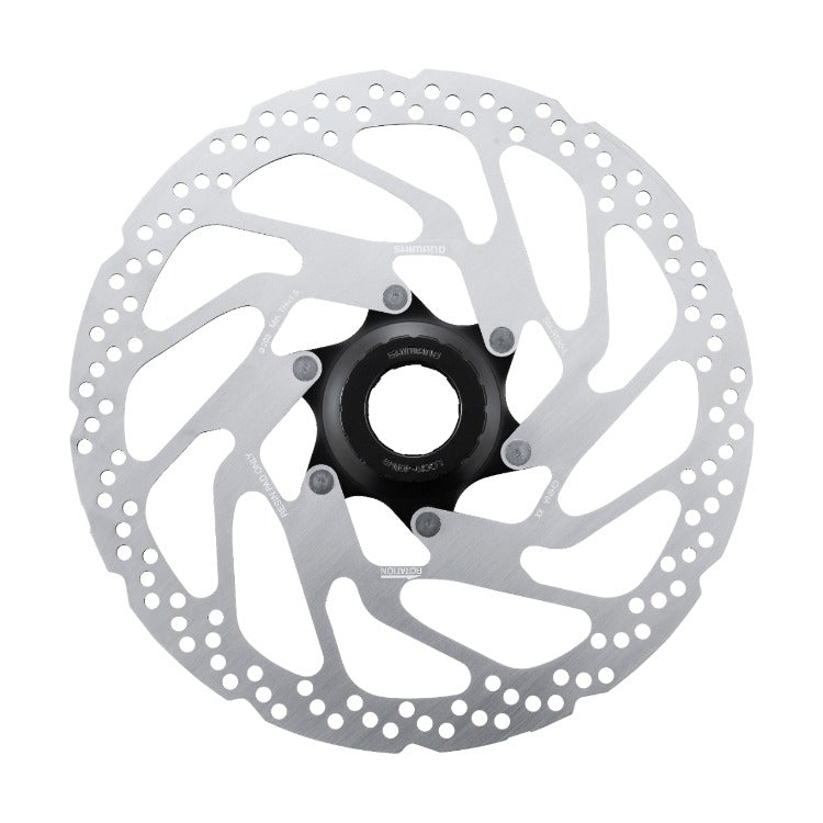 Bicycle disc brake rotor on a white background