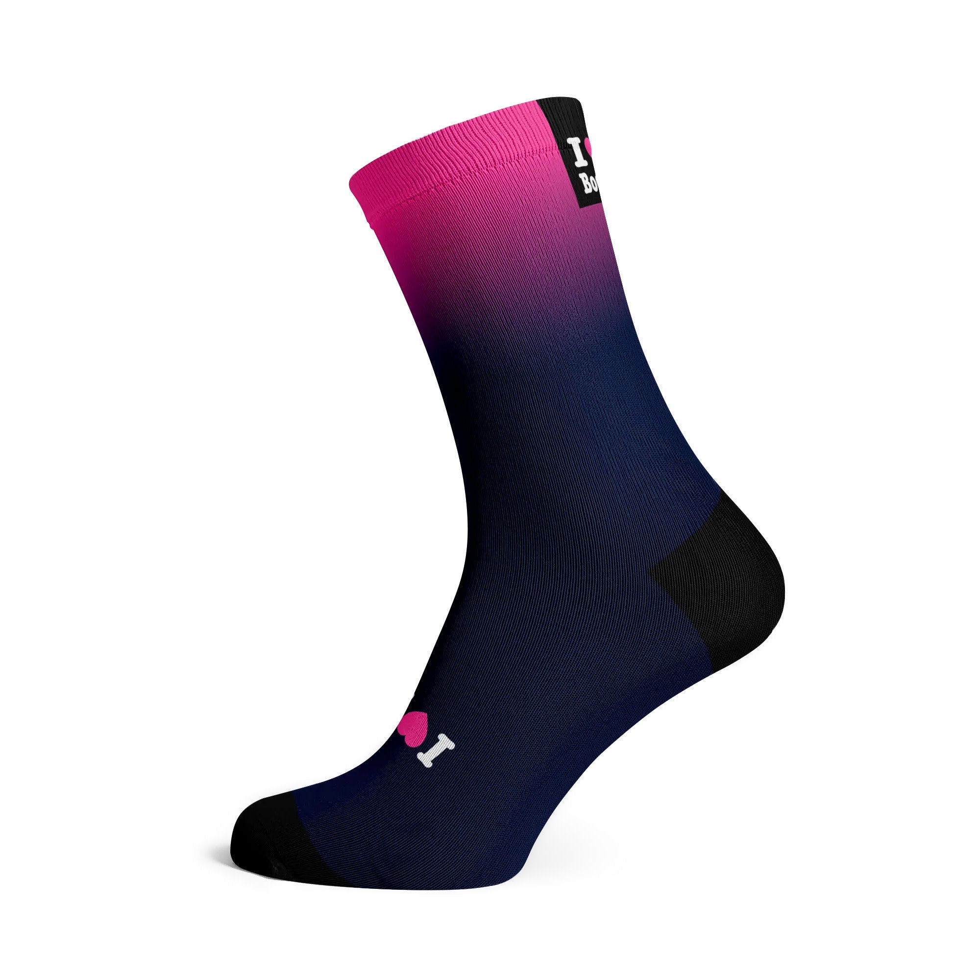 A picture of the Sox I Love Boobies Pink Navy Fade Cycling Socks