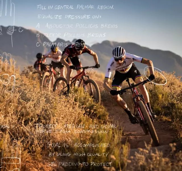 A picture of a few mountain bikers riding a trail wearing the Specialized BG Sport Gel Gloves