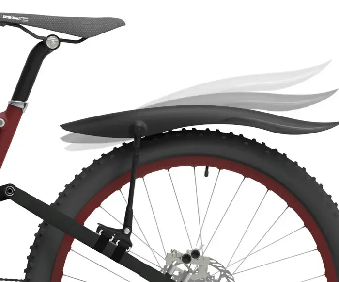 Rear bicycle fender attached to a bike wheel on a white background