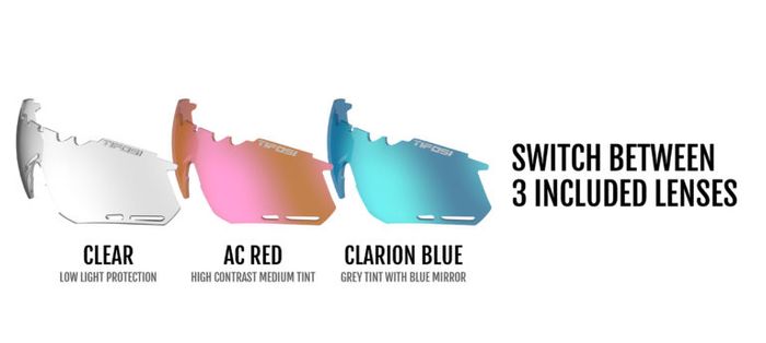 A picture of three lenses provided with the Tifosi Alliant Cycling Sunglasses