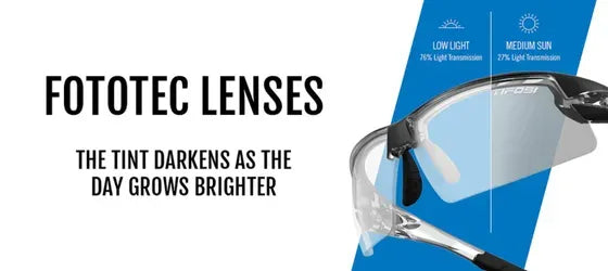 Banner showing Fototec Lenses on sunglasses displaying the transition from light to dark