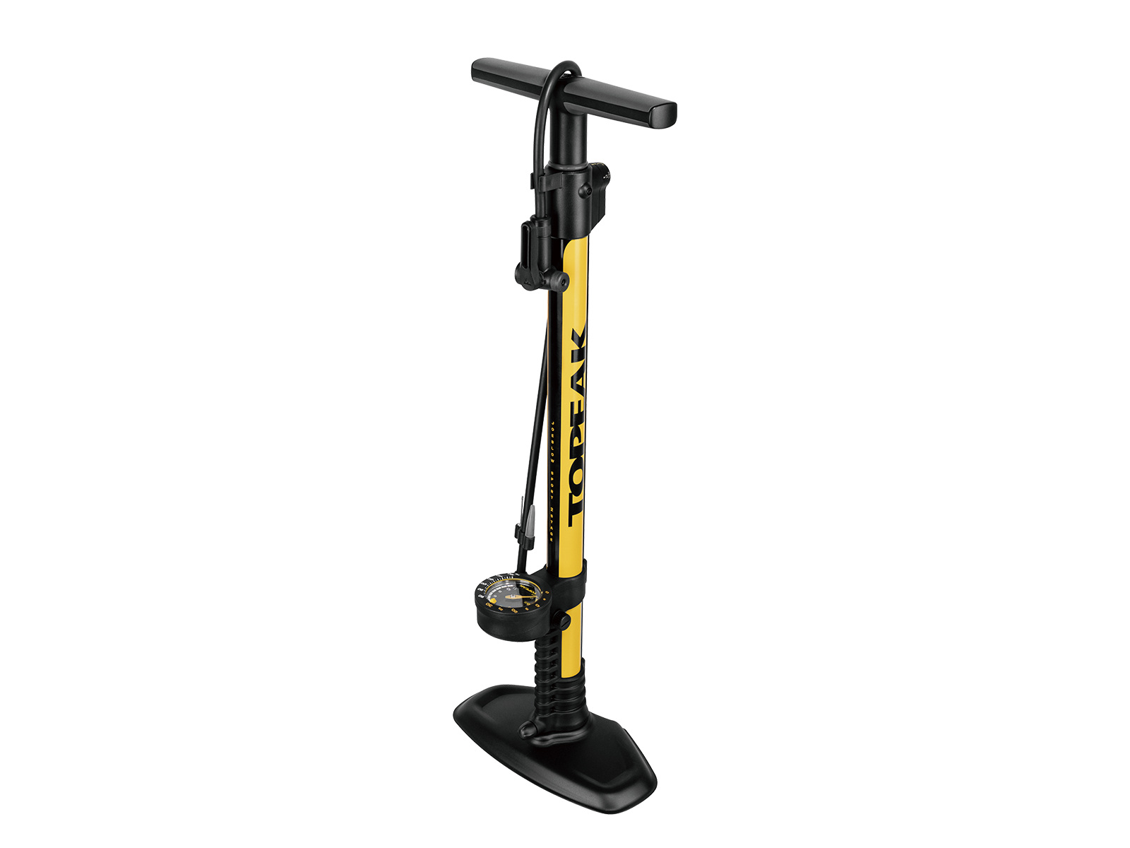 Topeak bicycle floor pump against a white background