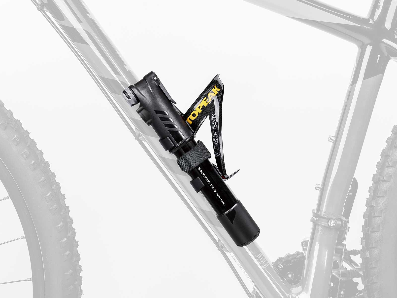 A picture of the Topeak Mountain Twin Turbo hand pump attached to bike