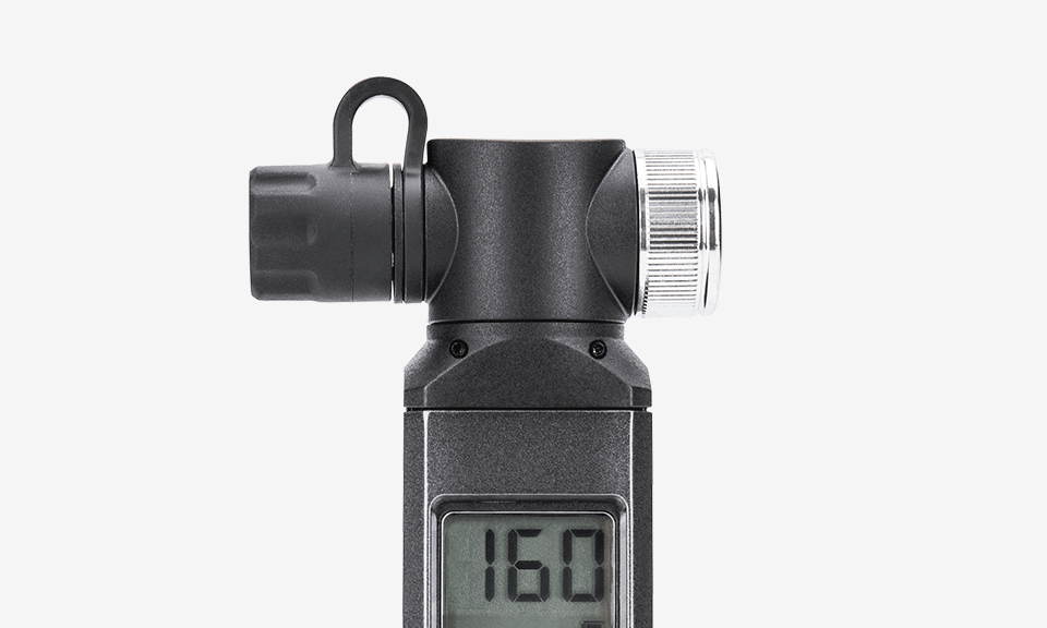 A GIF of the Topeak Shuttle Gauge Digital Pressure Gauge for Presta & Schrader rotating