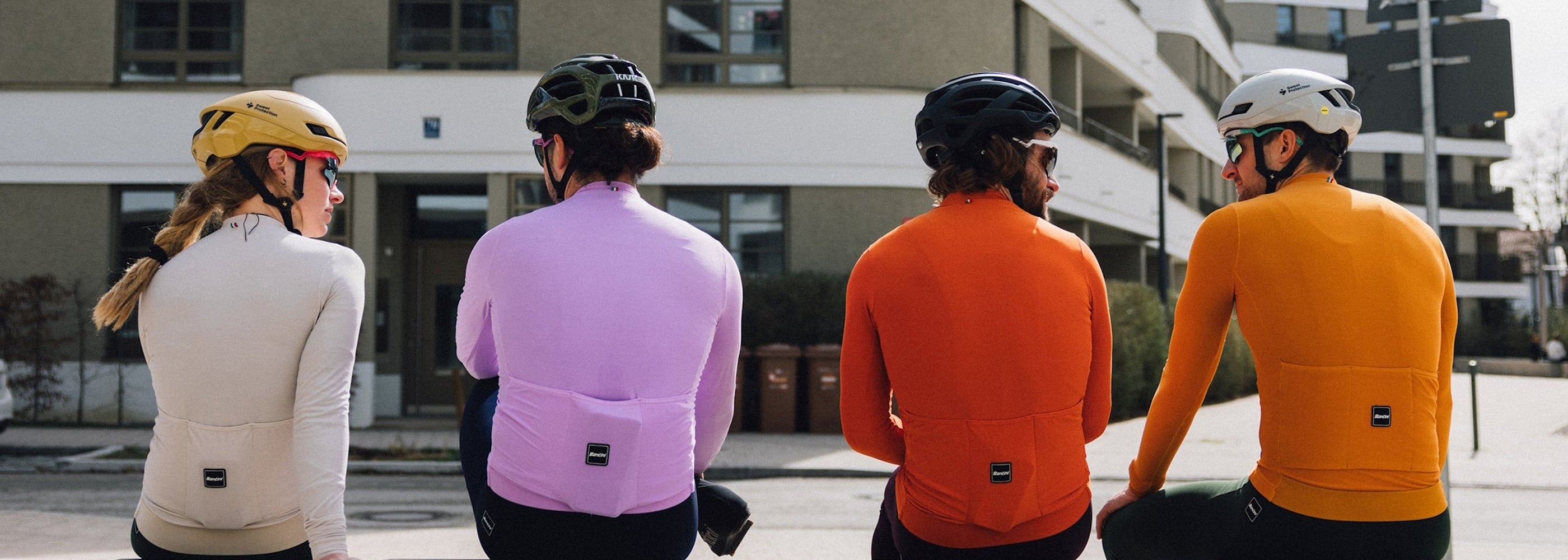 Cyclists wearing Santini Winter clothing