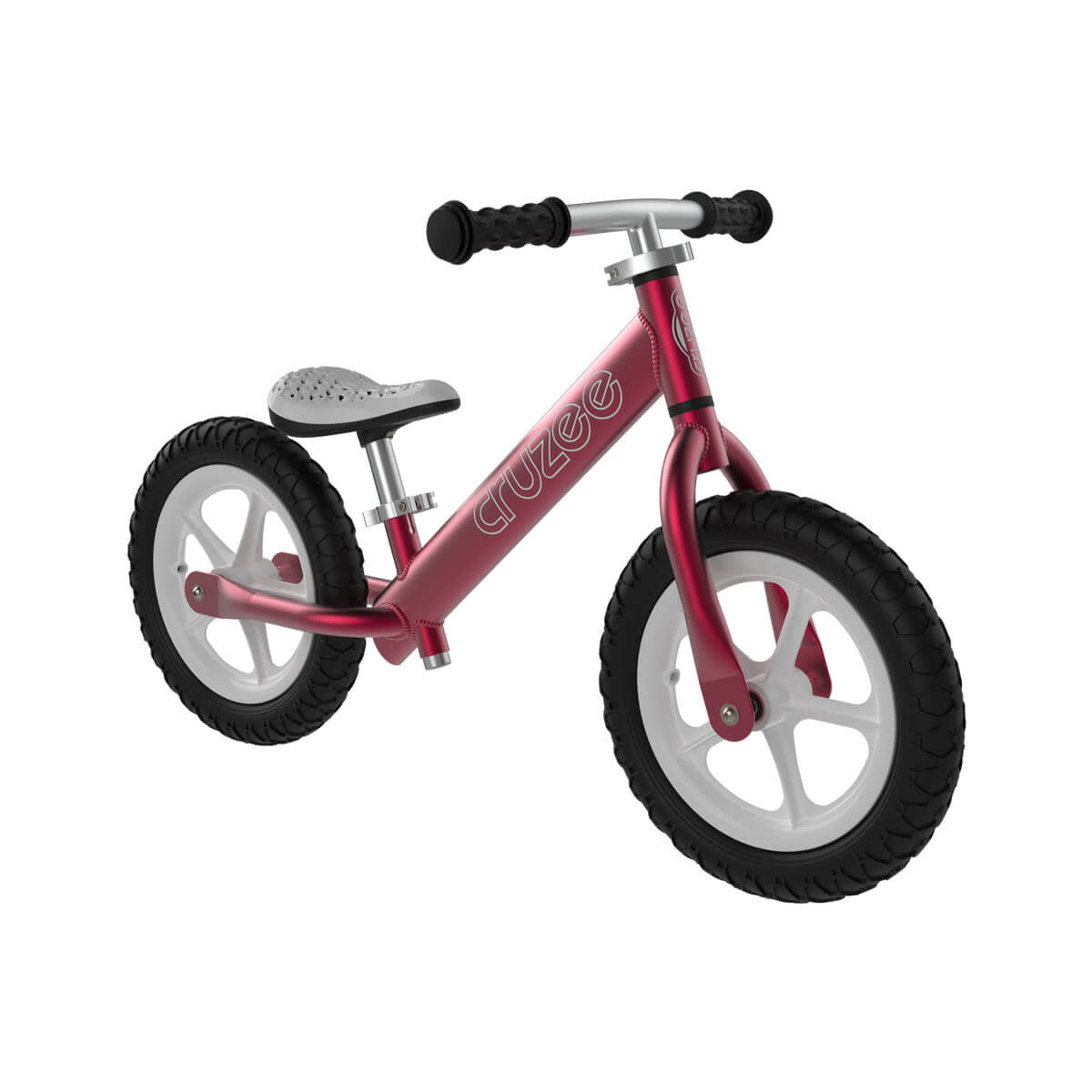 Red Cruzee Ultralite Balance Bike on a white background