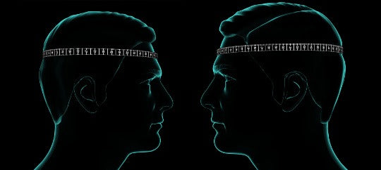 Silhouettes of two heads with measuring instruments on a black background