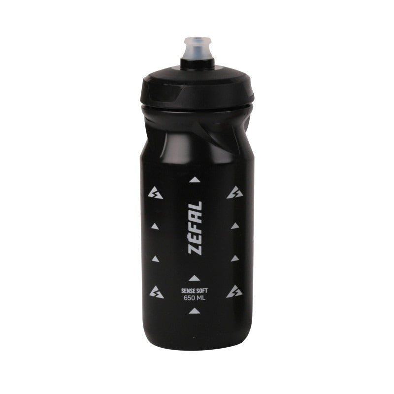 Black water bottle with Zefal branding on a white background