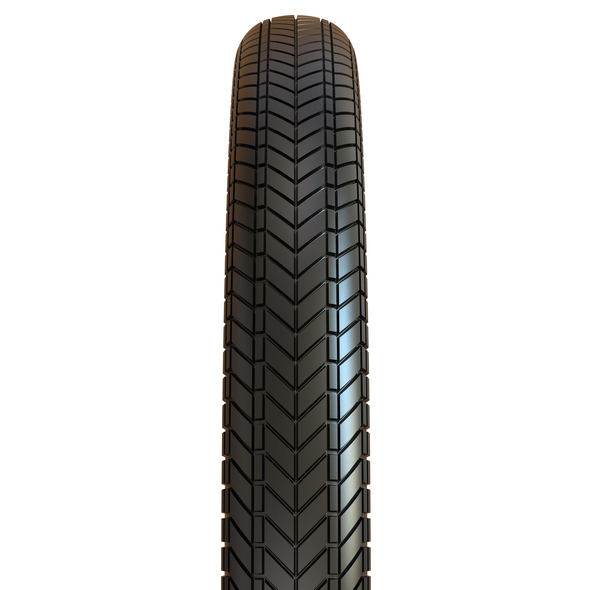 Tyre with tread pattern on a white background
