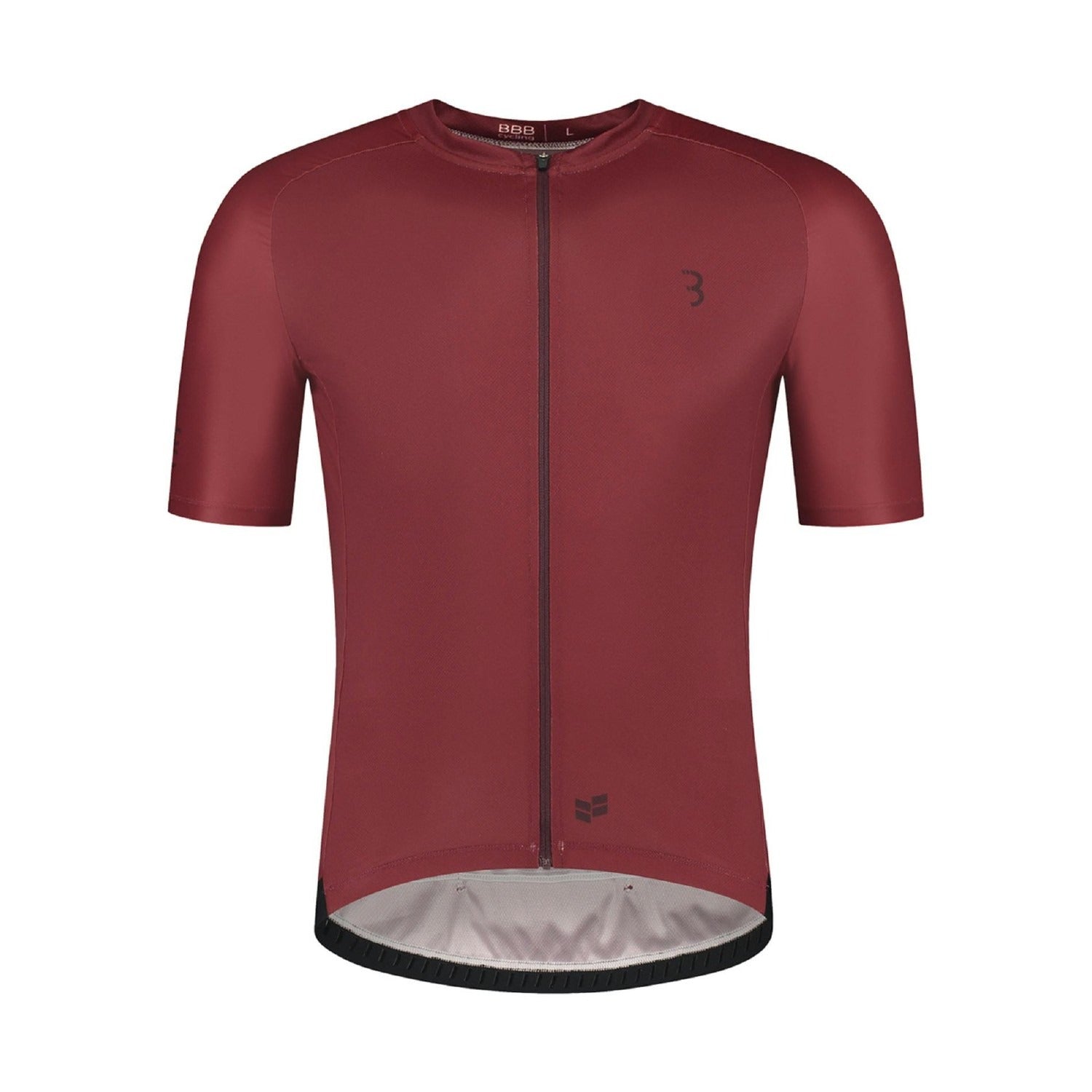 Maroon cycling jersey with a brand logo on a white background