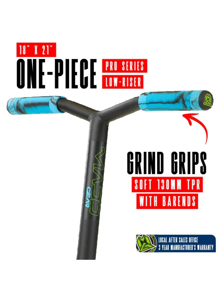 Scooter handlebar with text highlighting features on a white background