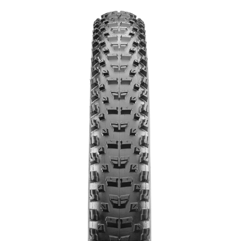 Mountain bike tyre with tread pattern on a white background