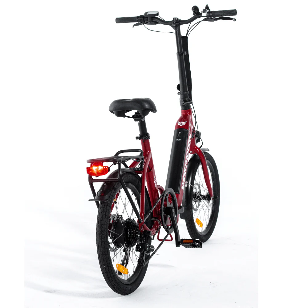 Red and black bicycle on a white background