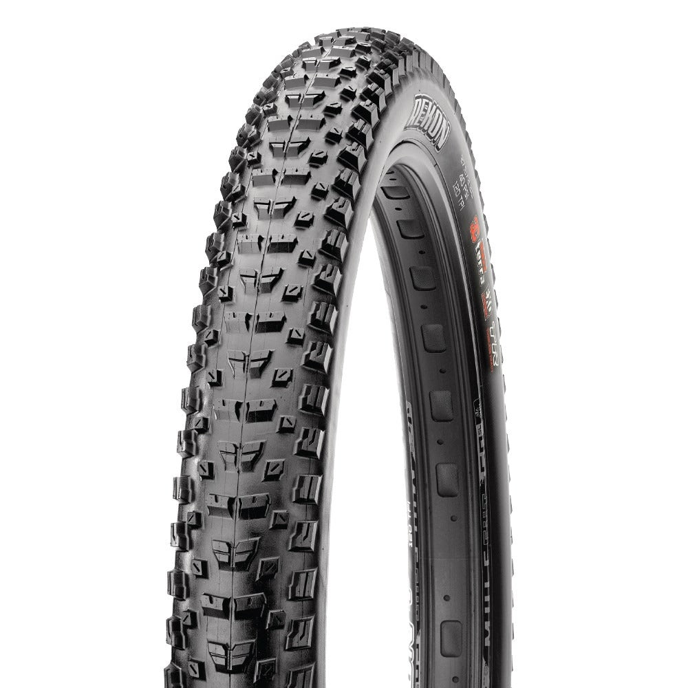 Mountain bike tyre with tread pattern on a white background