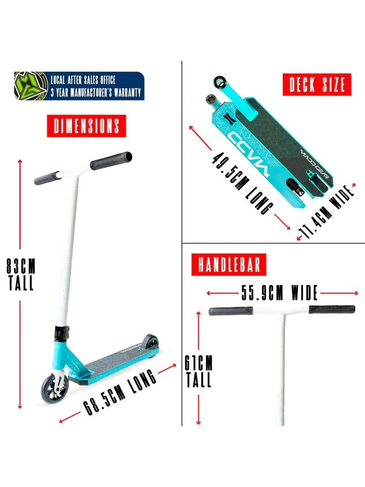Measurement chart of a scooter with dimensions labeled