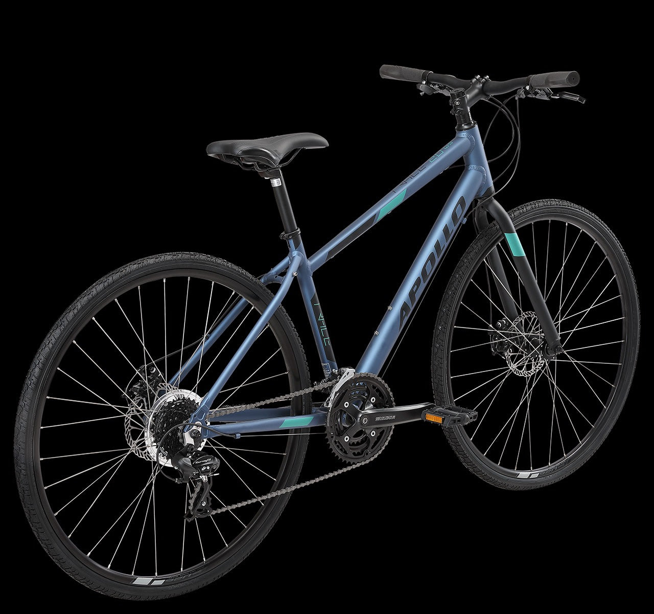 Blue Apollo Hybrid bicycle on a transparent background