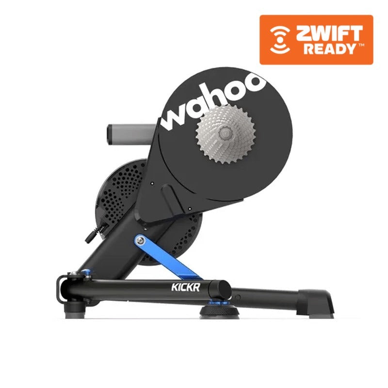 Wahoo KICKR indoor cycling trainer with Zwift Ready logo on a white background