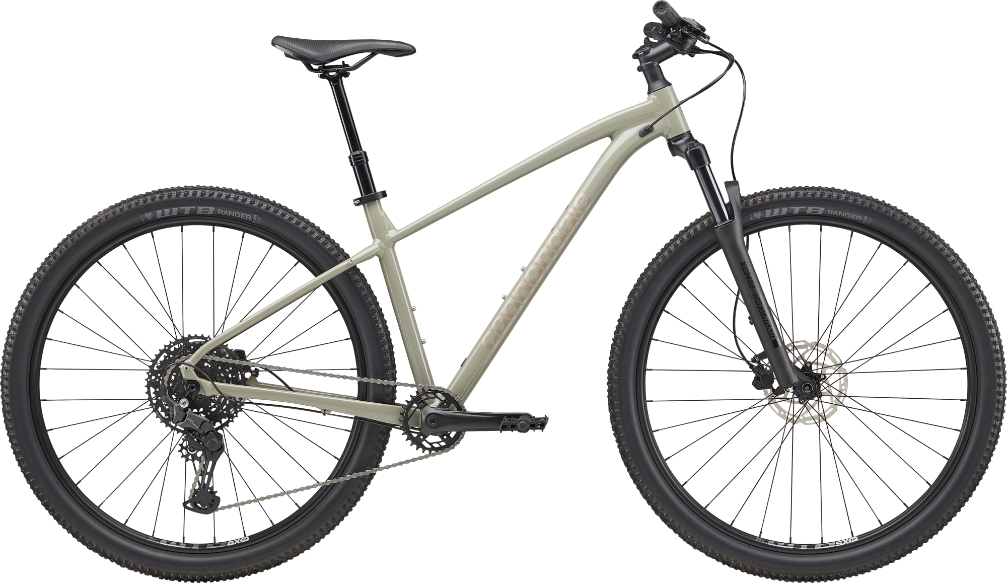 Light green Cannondale mountain bike on a white background