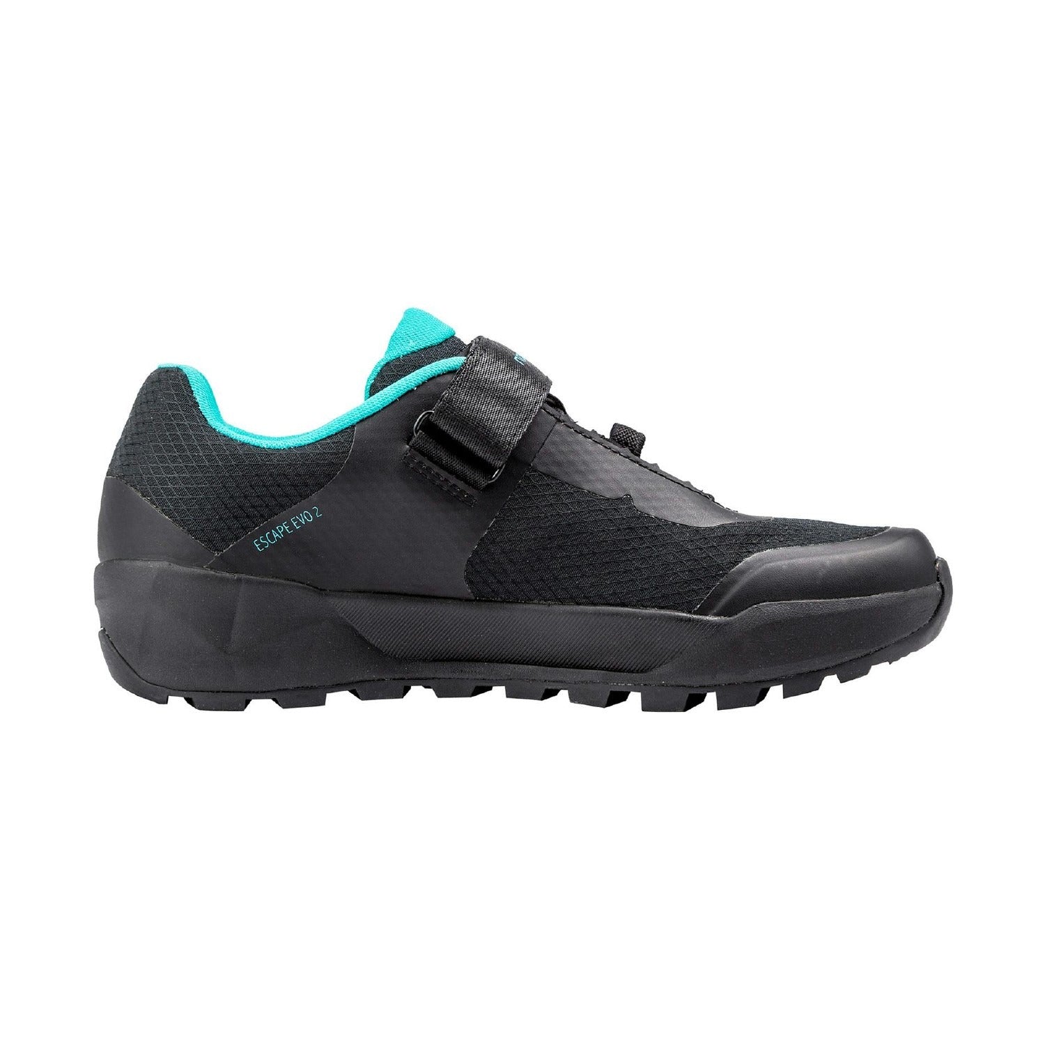 Black and Teal Mountain Bike shoe on a white background
