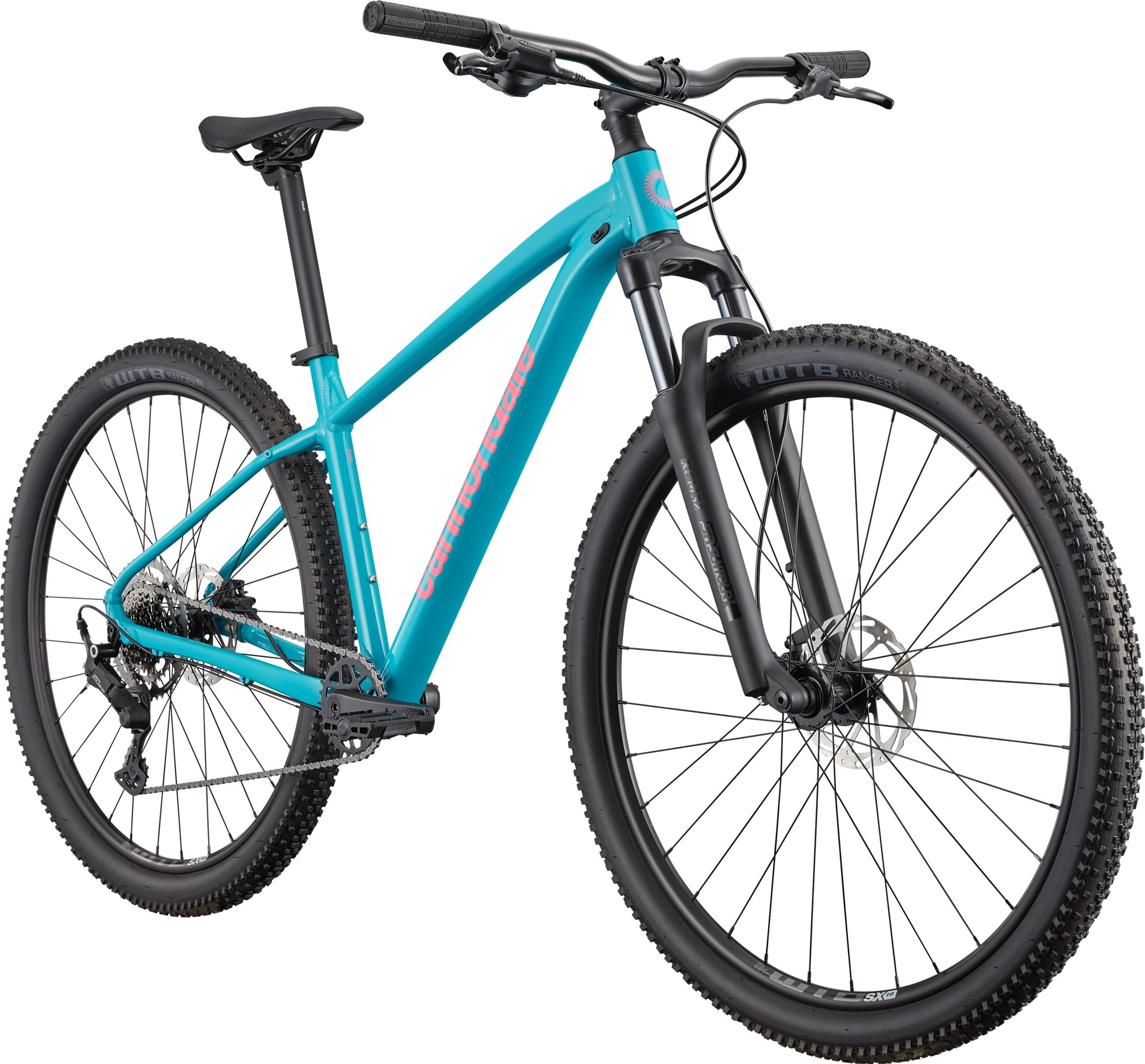 Turquoise mountain bike on a white background