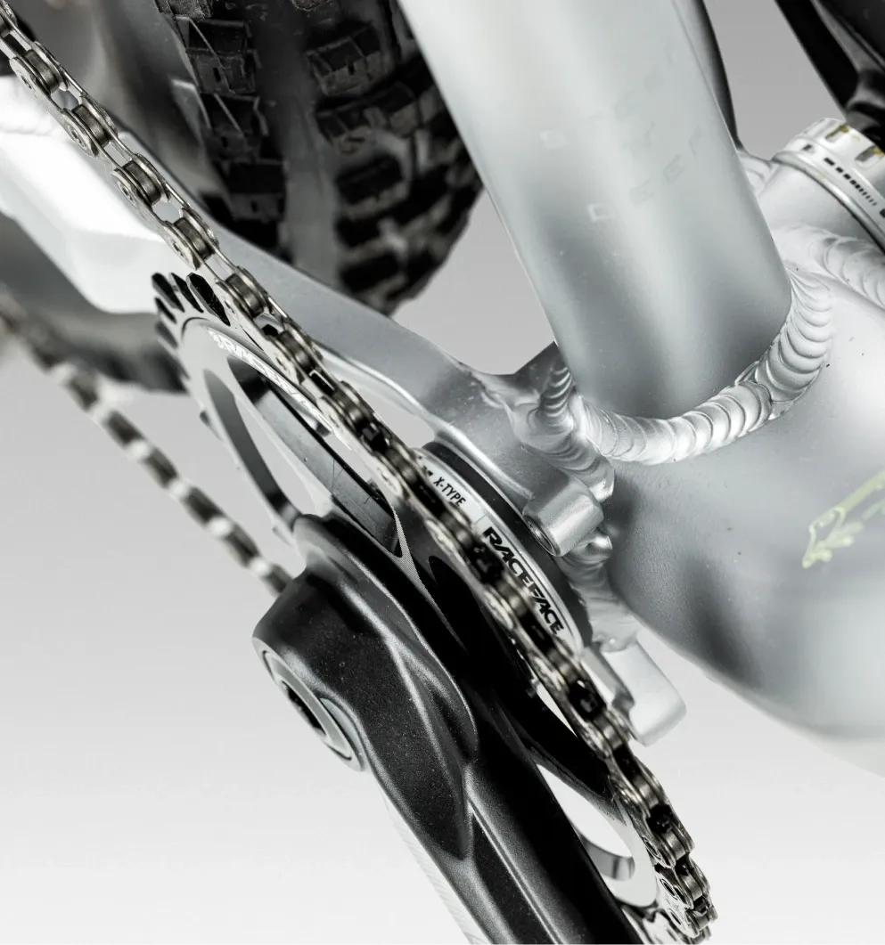 Close-up of a bicycle chain and gear system on a blurred background