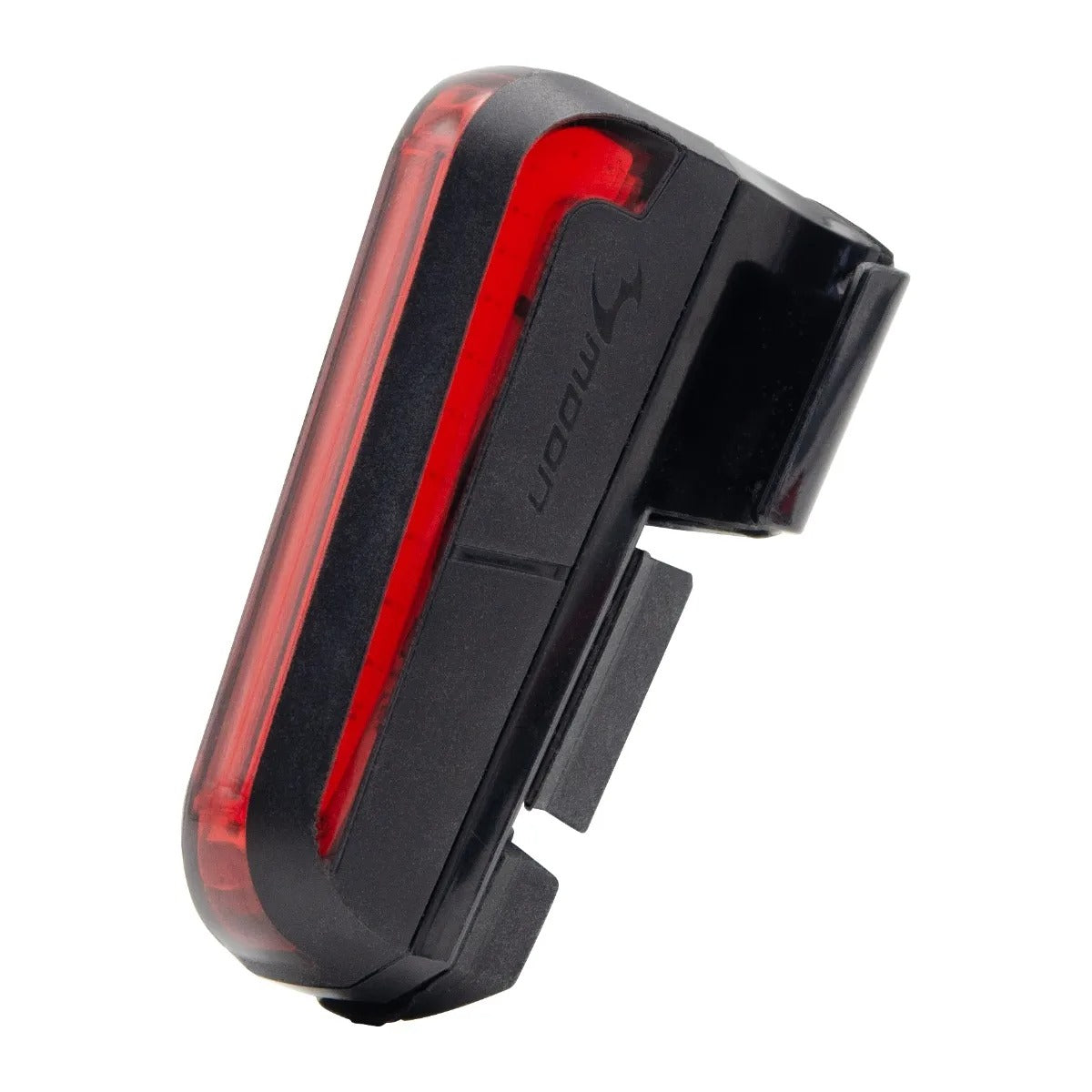 A black bicycle rear light with a prominent red light strip, featuring the brand name 'MOON' printed on the side, set against a plain white background.