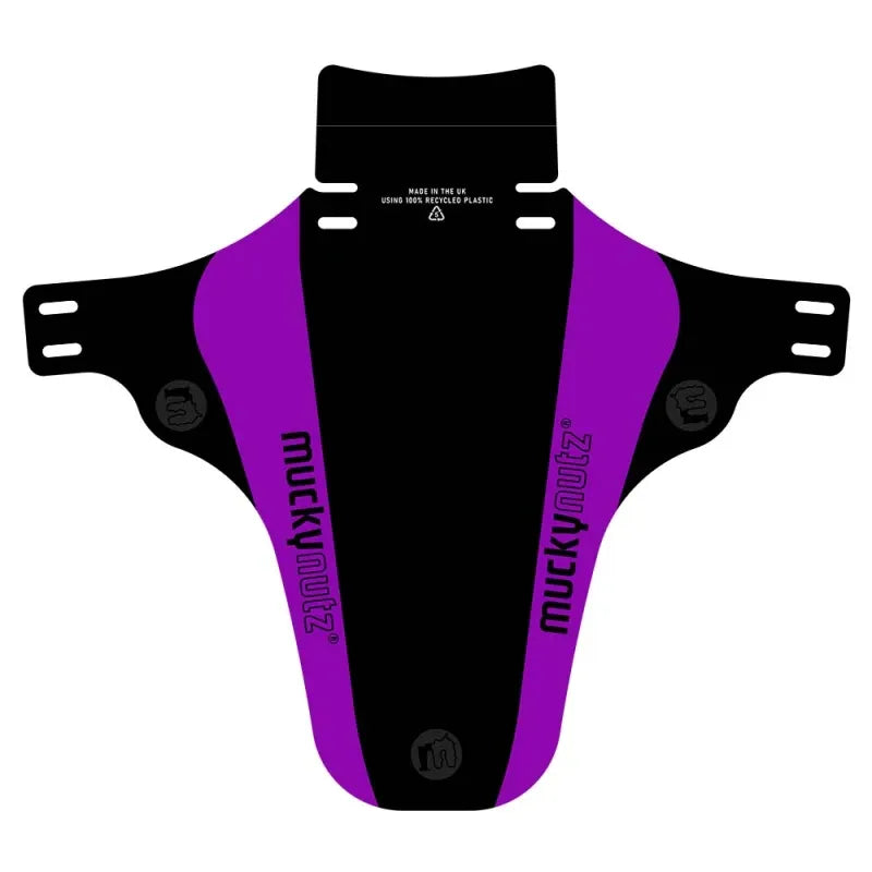 Black and purple MuckyNuts Face Fender Muguard against a white background