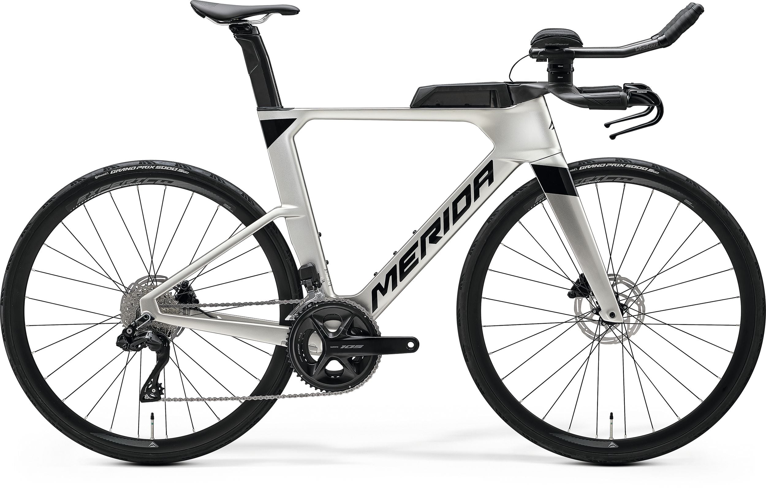White and black Merida bicycle on a white background