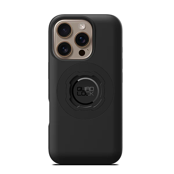 Black phone case with Quad Lock logo on a white background