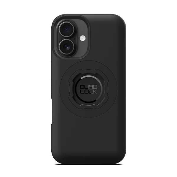 Black Quad Lock phone case with a visible brand logo on a white background