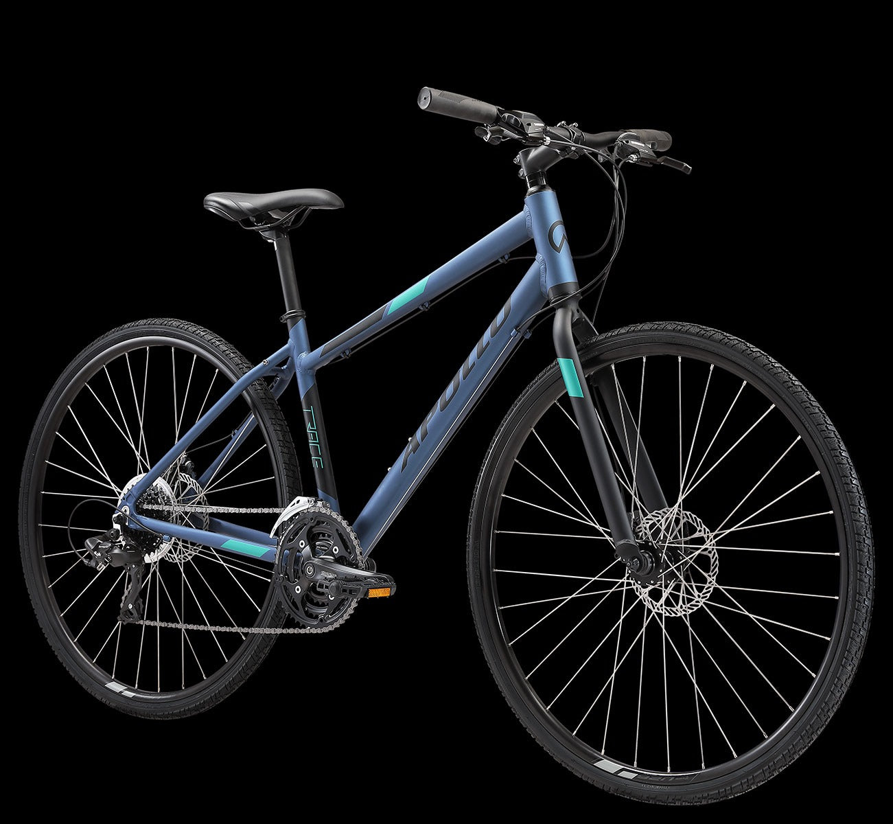 Blue Apollo hybrid bicycle on a transparent background