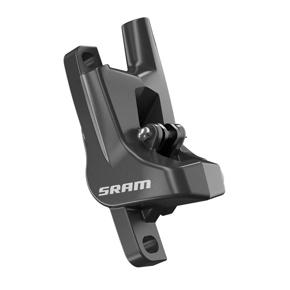 Black SRAM brake caliper on a white background