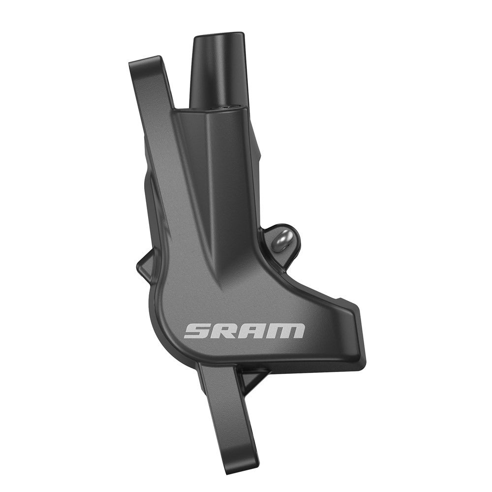 Black Sram brake caliper on a white background