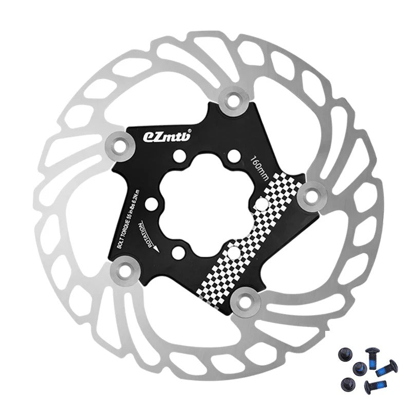 EZmtb bike disc brake rotor with bolts on a white background