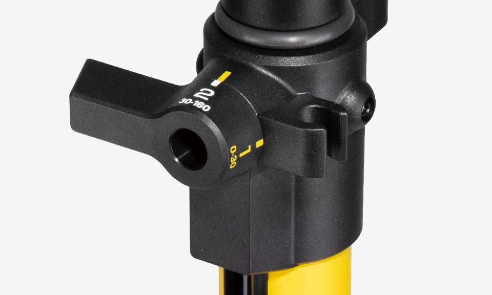 Close up of the dial on the Topeak JoeBlow 2Stage Bicycle Floor against a white background