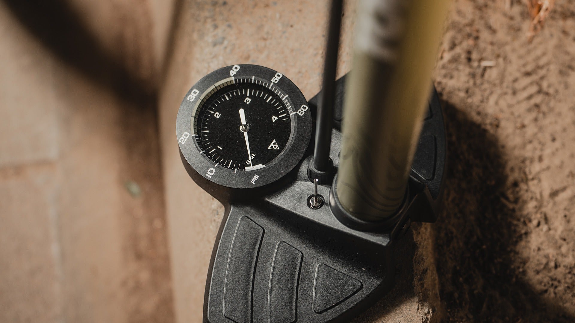 Bicycle bike tyre pressure gauge with a blurred background