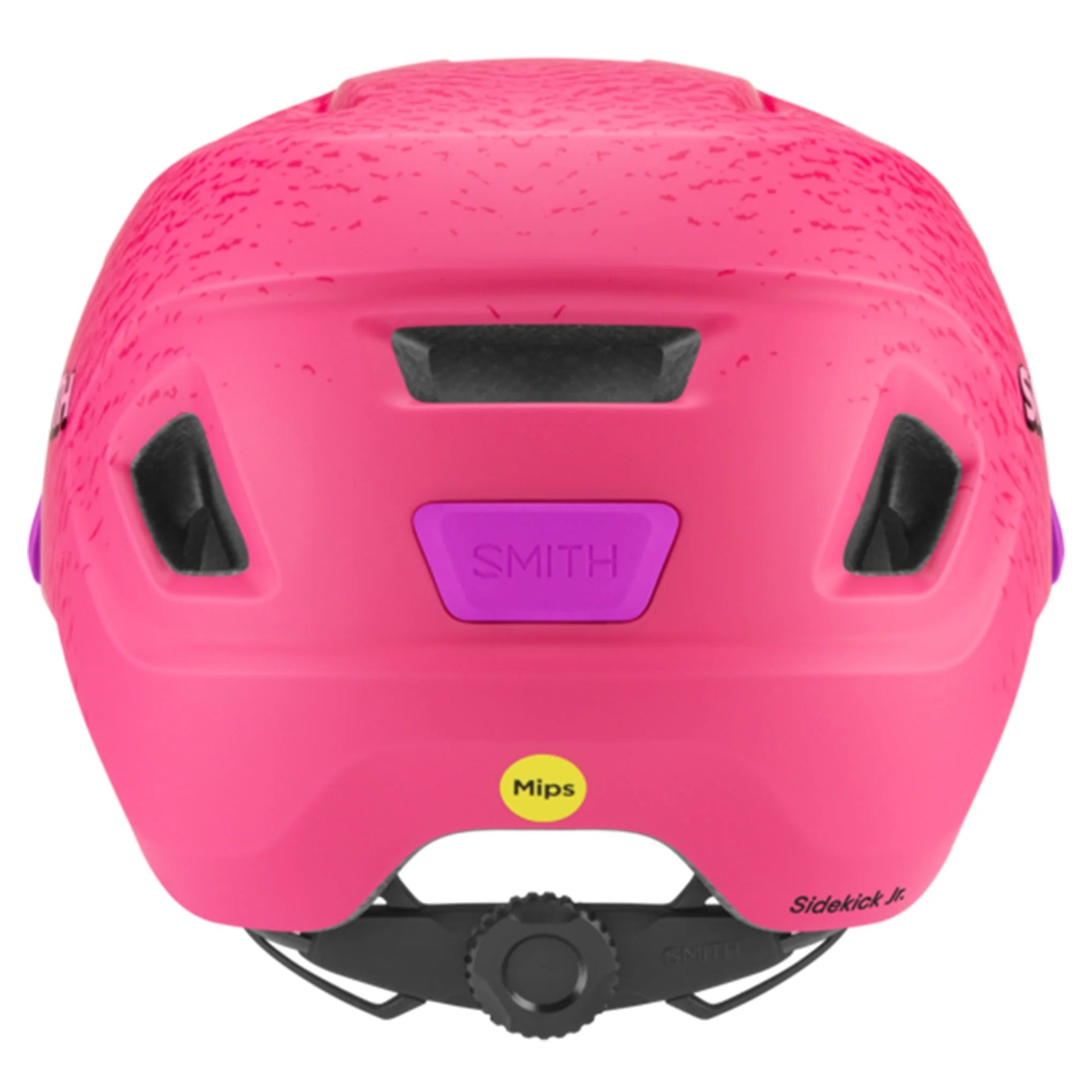 Kids pink helmet with 'Smith' branding on a white background