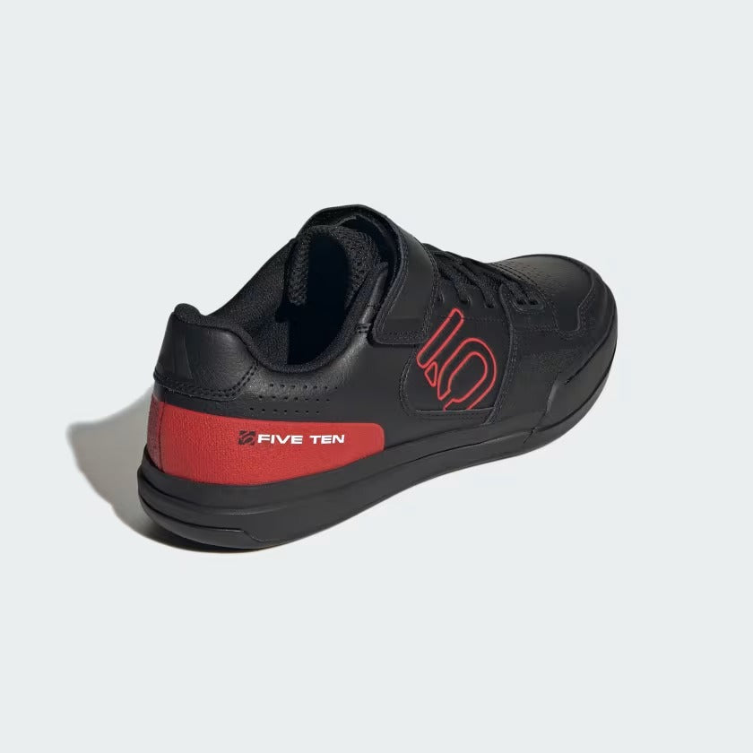 Black Five Ten Mountain Bike Shoe with red highlights on a white Background