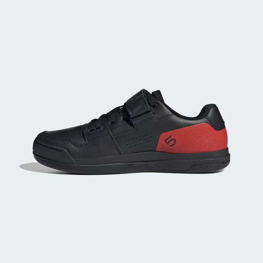 Black Mountain Bike Shoe with red highlights on a white Background