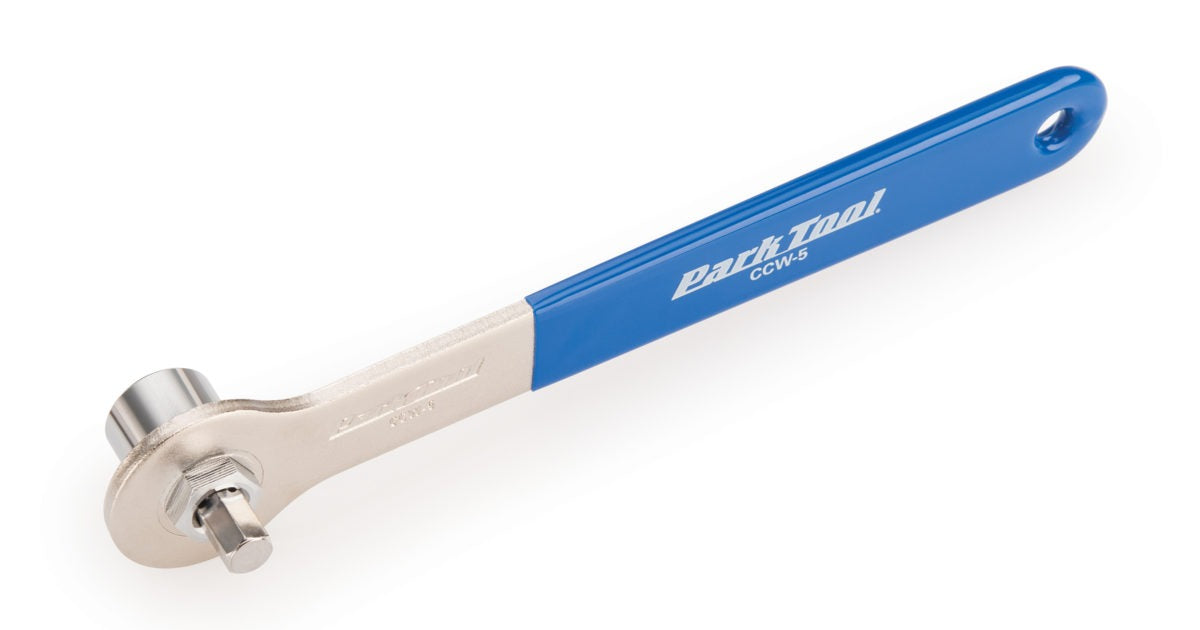 Park Tool CCW-5 wrench tool with blue handle and silver head on a white background