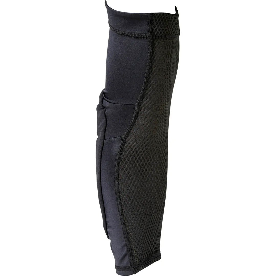 Black protective knee guard with mesh design on a white background