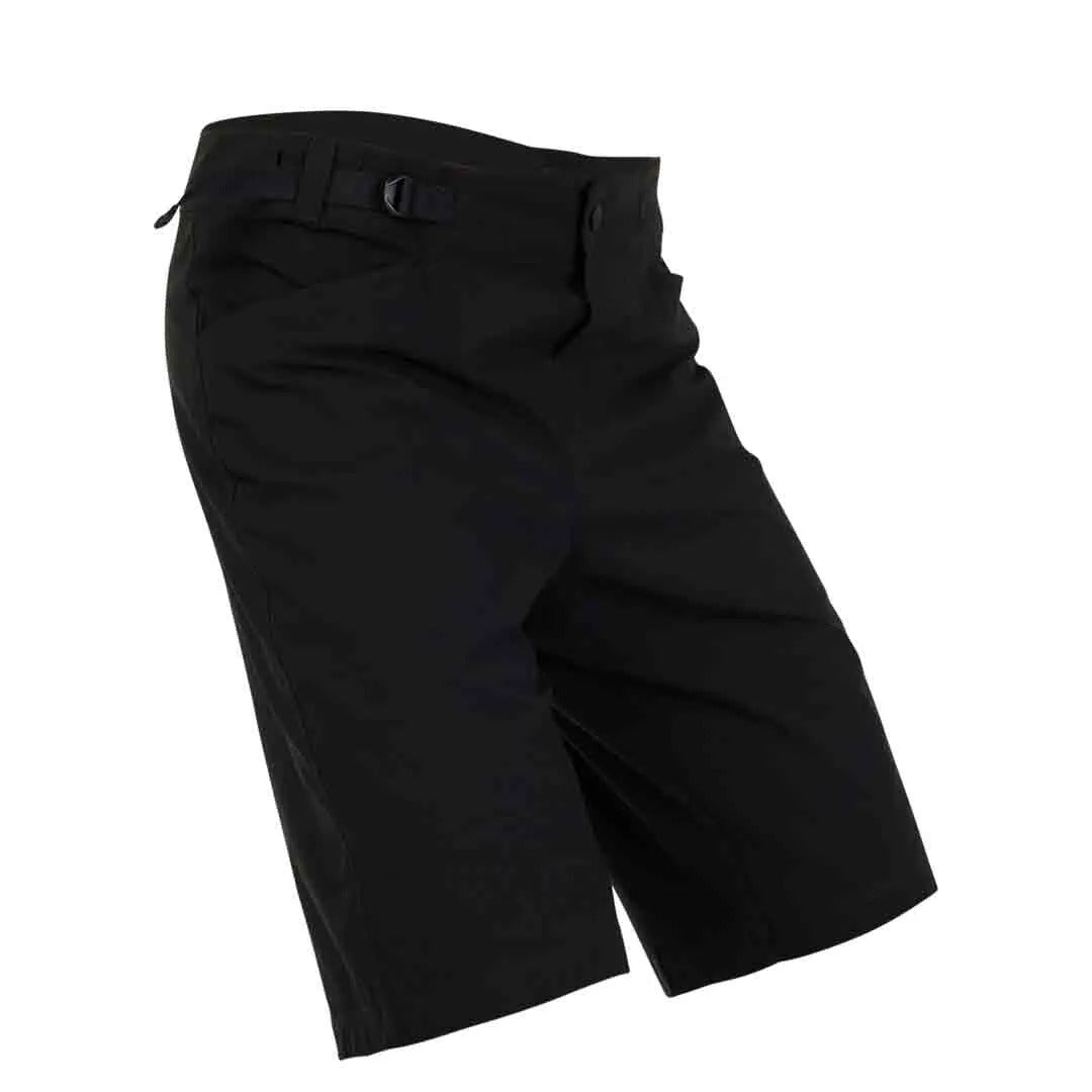 Black mountain bike shorts on a white background