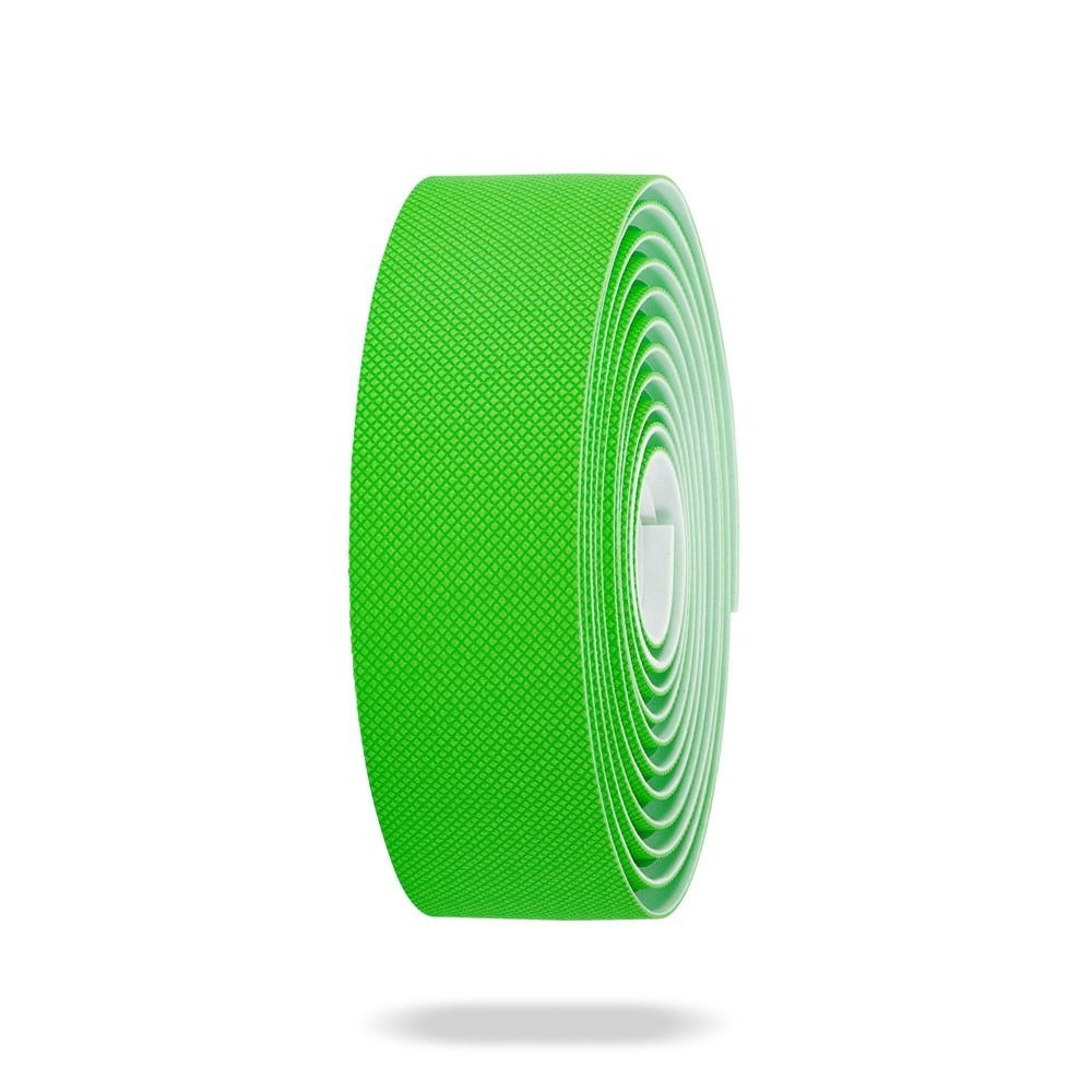 Green roll of road bike bar tape on a white background