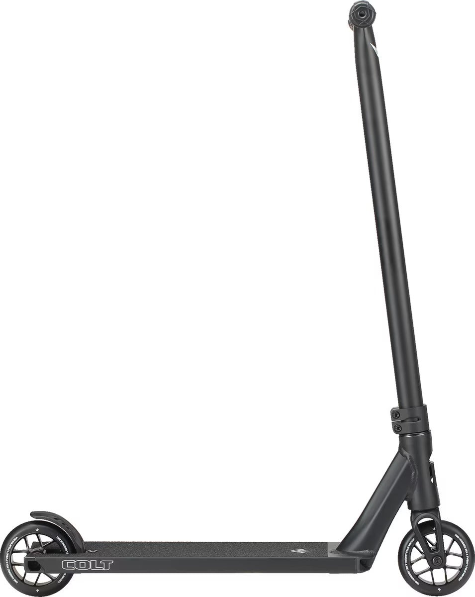 Side view of a black Envy Colt Scooter on a white background