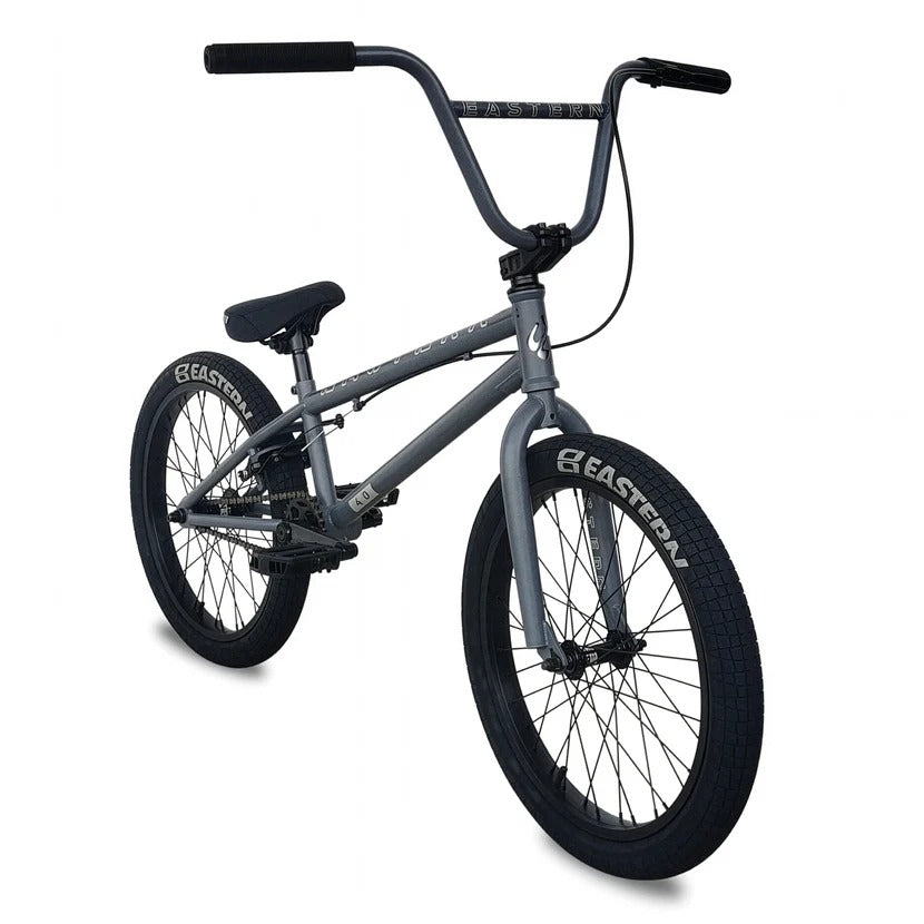 Gray BMX bike with 'Eastern' branding on a white background